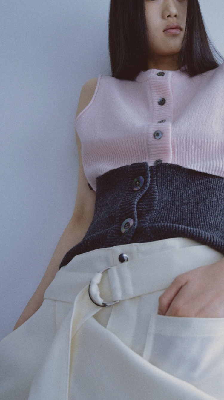 KAYLE / Wool Knit Vest Waist Warmer Set (pink x grey)