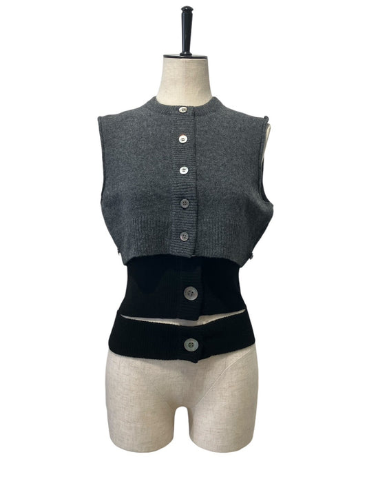 KAYLE / Wool Knit Vest Waist Warmer Set (grey x black)