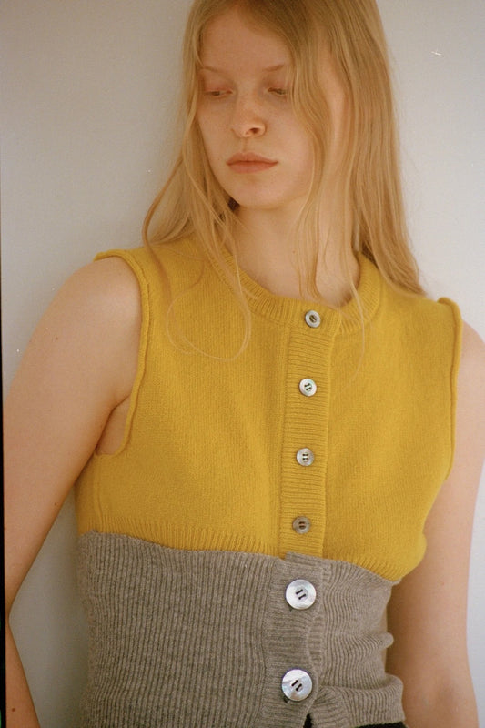 KAYLE / Wool Knit Vest Waist Warmer Set (mustard x light grey)